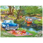 RoseArt - Chris Bigelow Illustrations - Good Times At The River 500 Piece Jigsaw Puzzle - Country Fishing and Boating Summer Scene– Adult Puzzle – Finished Size 18 x 24, Made in USA