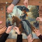 PICKFORU Lady in the Rain Jigsaw Puzzles 1000 Pieces, Vintage Rainy Horse Puzzles for Adults, Retro Unique Impossible Puzzle as Wall Decor