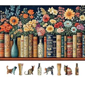 Vintage Books & Flowers 500-Piece Jigsaw Puzzle for Adults - Floral Library Scene Puzzle with Colorful Blooms, Decorative Book Spines - Challenging Yet Relaxing Puzzle, 23"x15"