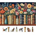 Vintage Books & Flowers 500-Piece Jigsaw Puzzle for Adults - Floral Library Scene Puzzle with Colorful Blooms, Decorative Book Spines - Challenging Yet Relaxing Puzzle, 23"x15"