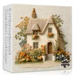 Embroidered Cottage Puzzle for Adults 1000 Pieces, Flower Garden Countryside Puzzle Cottage, Cozy Vintage Cottagecore Floral Art Jigsaw Puzzle, Retro Home Wall Decor