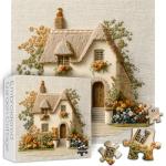 Embroidered Cottage Puzzle for Adults 1000 Pieces, Flower Garden Countryside Puzzle Cottage, Cozy Vintage Cottagecore Floral Art Jigsaw Puzzle, Retro Home Wall Decor