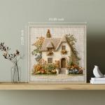 Embroidered Cottage Puzzle for Adults 1000 Pieces, Flower Garden Countryside Puzzle Cottage, Cozy Vintage Cottagecore Floral Art Jigsaw Puzzle, Retro Home Wall Decor