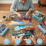 3 Pack 500 Pieces Jigsaw Puzzles, Retro 500 Piece Puzzles for Adults, Car Recycled Cardboard Puzzle for Seniors Teens, Interlock Perfectly Letter on Back, Home Decor Birthday Gift, 20.5 x 15 in