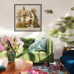 Embroidered Cottage Puzzle for Adults 1000 Pieces, Flower Garden Countryside Puzzle Cottage, Cozy Vintage Cottagecore Floral Art Jigsaw Puzzle, Retro Home Wall Decor