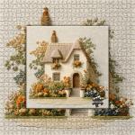Embroidered Cottage Puzzle for Adults 1000 Pieces, Flower Garden Countryside Puzzle Cottage, Cozy Vintage Cottagecore Floral Art Jigsaw Puzzle, Retro Home Wall Decor