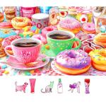 500 Pieces Puzzles for Adults Colorful Donuts Coffee Jigsaw Puzzle Letter on Back No Dust Difficult Unique Family Challenging Food Puzzles Gift Toy for Adults Seniors Perfect for Game Nights （23"x15"）