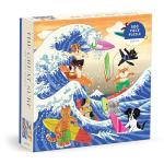 Galison The Great Surf – 500 Piece Jigsaw Puzzle Featuring Beautiful Artwork of Cats and Dogs Surfing Waves
