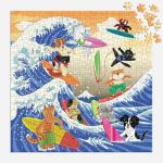 Galison The Great Surf – 500 Piece Jigsaw Puzzle Featuring Beautiful Artwork of Cats and Dogs Surfing Waves