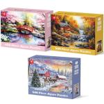 3 Pack 500 Pieces Puzzles for Adults, Spring Autumn Winter Puzzle for Adults Elderly, Colorful 4 Seasons Jigsaw Puzzle, Recycled Paper Puzzle 500 Pieces, Family Activity Game Nights Gifts 20.5x15 in