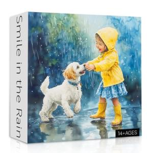 Funny Dog Puzzles for Adults 1000 Pieces, Cute Animal Jigsaw Puzzle, Rainny Puppy Girl Puzzle as Home Wall Art Decor