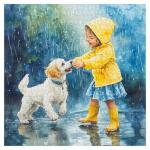 Funny Dog Puzzles for Adults 1000 Pieces, Cute Animal Jigsaw Puzzle, Rainny Puppy Girl Puzzle as Home Wall Art Decor