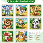 Wooden Animals Puzzles for Toddlers 2-4, 8 Pack 9 PCS Jigsaw Puzzles for Kids 2-4, Wooden Puzzles for Toddlers 3-5, Animal Puzzles for Kids 3-5, Preschool Puzzles Learning Educational Sets Toys