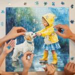 Funny Dog Puzzles for Adults 1000 Pieces, Cute Animal Jigsaw Puzzle, Rainny Puppy Girl Puzzle as Home Wall Art Decor
