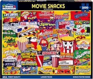 White Mountain 1000 Piece Jigsaw Puzzle Popcorn and Candy Collage Puzzles with Large Pieces for Adults and Family 24"x30" - Movie Snacks
