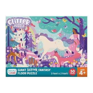 Chuckle & Roar Glitter Fantasy Fun Floor Puzzle – 50 Piece Giant Kids Puzzle, 3 ft x 2 ft, Jumbo Pieces for Preschoolers, Screen-Free Play Ages 3+