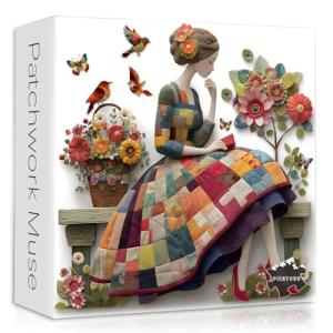 Floral Muse Jigsaw Puzzle 1000 Pieces for Adults, Patchwork Quilting Art Puzzle with Flowers Birds,Woman Flower Garden Themed, Handmade Style Sewing Puzzle Challenge
