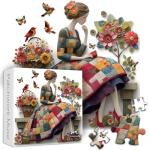 Floral Muse Jigsaw Puzzle 1000 Pieces for Adults, Patchwork Quilting Art Puzzle with Flowers Birds,Woman Flower Garden Themed, Handmade Style Sewing Puzzle Challenge