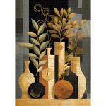 PICKFORU Impossible Puzzle for Adults 1000 Pieces, Geometric Modern Art Jigsaw Puzzle Plant Floral Vase, Black Golden Abstract Challenge Puzzles