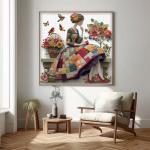 Floral Muse Jigsaw Puzzle 1000 Pieces for Adults, Patchwork Quilting Art Puzzle with Flowers Birds,Woman Flower Garden Themed, Handmade Style Sewing Puzzle Challenge