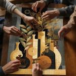 PICKFORU Impossible Puzzle for Adults 1000 Pieces, Geometric Modern Art Jigsaw Puzzle Plant Floral Vase, Black Golden Abstract Challenge Puzzles