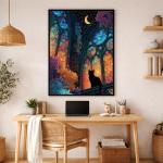 Teemosreal Puzzles for Adults 1000 Pieces, Stained Glass Cat Fantasy Night Moon Scene, Challenging Puzzle Game with Poster, Matte Finish, Interlock Perfectly Frameable Wall Decor Gift