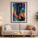 Teemosreal Puzzles for Adults 1000 Pieces, Stained Glass Cat Fantasy Night Moon Scene, Challenging Puzzle Game with Poster, Matte Finish, Interlock Perfectly Frameable Wall Decor Gift