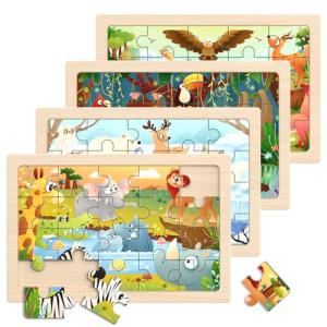 Zeoddler Wooden Puzzles for Toddlers, 4 Pack Animal Jigsaw Puzzles for Kids3-5, 20 Pieces Preschool Learning Activities, Learning & Educational Toys, Gift for Boys, Girls