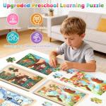 Zeoddler Wooden Puzzles for Toddlers, 4 Pack Animal Jigsaw Puzzles for Kids3-5, 20 Pieces Preschool Learning Activities, Learning & Educational Toys, Gift for Boys, Girls