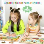 Zeoddler Wooden Puzzles for Toddlers, 4 Pack Animal Jigsaw Puzzles for Kids3-5, 20 Pieces Preschool Learning Activities, Learning & Educational Toys, Gift for Boys, Girls