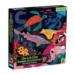 Mudpuppy Ocean Illuminated 500 Piece Glow in the Dark Jigsaw Puzzle for Kids and Families, Family Puzzle with Glow in the Dark Ocean Theme