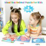 Zeoddler Wooden Puzzles for Toddlers, 8 Pack Sea Animal Jigsaw Puzzles for Kids3-5, 9 Pieces Preschool Learning Activities, Learning & Educational Toys, Gift for Boys, Girls