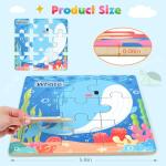 Zeoddler Wooden Puzzles for Toddlers, 8 Pack Sea Animal Jigsaw Puzzles for Kids3-5, 9 Pieces Preschool Learning Activities, Learning & Educational Toys, Gift for Boys, Girls