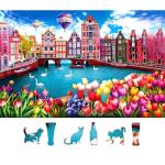 PuzzOne 500 Pieces Puzzles for Adults, Amsterdam Netherlands - City of Canals, Challenging Jigsaw Puzzles for Adults Tulip Flower, Gift for Jigsaw Puzzle Lovers, 23 x 15 inch