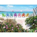 White Mountain 500 Piece Jigsaw Puzzle Summer Beach Sailboat Puzzles with Large Pieces Gift for Adults 18"x24" - Rainbow Chairs