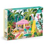 Galison Surfside Bungalow – 1000 Piece Jigsaw Puzzle Featuring Beautiful Artwork of A Beach Bungalow with Surfboards and Ocean Views