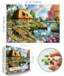 Cottage Lake Scene 1000 Piece Jigsaw Puzzle for Adults Swan Rainbow Flowers House Garden Landscape Challenging Family Puzzle Perfect for Game Nights (27.5"X19.6")