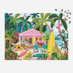 Galison Surfside Bungalow – 1000 Piece Jigsaw Puzzle Featuring Beautiful Artwork of A Beach Bungalow with Surfboards and Ocean Views