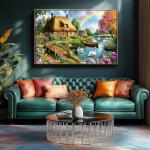 Cottage Lake Scene 1000 Piece Jigsaw Puzzle for Adults Swan Rainbow Flowers House Garden Landscape Challenging Family Puzzle Perfect for Game Nights (27.5"X19.6")