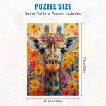 Puzzles for Adults 1000 Pieces, Jigsaw Puzzles with Giraffe Floral, with Letters on the Back, Impossible Brain Teaser, Fidget Puzzle Games for Halloween, Christmas, Finished Size 20x28 Inches