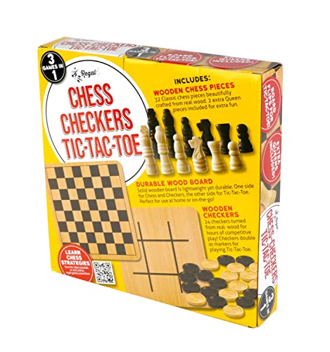 Wooden Reversible Board Game Set - Chess, Checkers, Tic-Tac-Toe