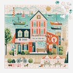 Galison Beside The Sea – 500 Piece Puzzle Fun and Challenging Activity with Bright and Bold Artwork of Charming Village and Sea Scenery for Adults and Families