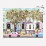Galison Spring Terrace – 1000 Piece Joy Laforme Puzzle Featuring a Magnolia Filled Neighborhood Day On A Spring Day