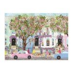 Galison Spring Terrace – 1000 Piece Joy Laforme Puzzle Featuring a Magnolia Filled Neighborhood Day On A Spring Day