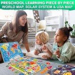 QUOKKA Wooden Puzzles for Kids Ages 4-6 – 3 Educational Wood Toddler Puzzles Ages 3-5 – Learning United States Toddler Game Puzzles Ages 2-4 – Gift World, Space and USA Maps for Boys and Girls