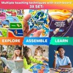 QUOKKA Wooden Puzzles for Kids Ages 4-6 – 3 Educational Wood Toddler Puzzles Ages 3-5 – Learning United States Toddler Game Puzzles Ages 2-4 – Gift World, Space and USA Maps for Boys and Girls