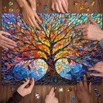 PICKFORU Stained Glass Puzzle Tree of Life Puzzles for Adults 1000 Pieces, Impossible Hard Difficult Challenging Puzzles for Adults, Colorful Mosaic Tree of Life Jigsaw Puzzle 1000 Pieces