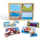 Melissa & Doug Natural Play Wooden Puzzle: Ready, Set, Go (Four 4-Piece Vehicle Puzzles)