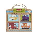 Melissa & Doug Natural Play Wooden Puzzle: Ready, Set, Go (Four 4-Piece Vehicle Puzzles)