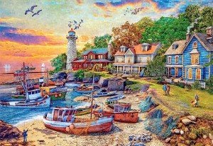 Buffalo Games - Dominic Davison - American Harbor Town - 2000 Piece Jigsaw Puzzle for Adults -Challenging Puzzle Perfect for Game Nights - Finished Size is 38.50 x 26.50